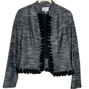 Alberto Makali Black and White Tweed Mink Trim Jacket NWT